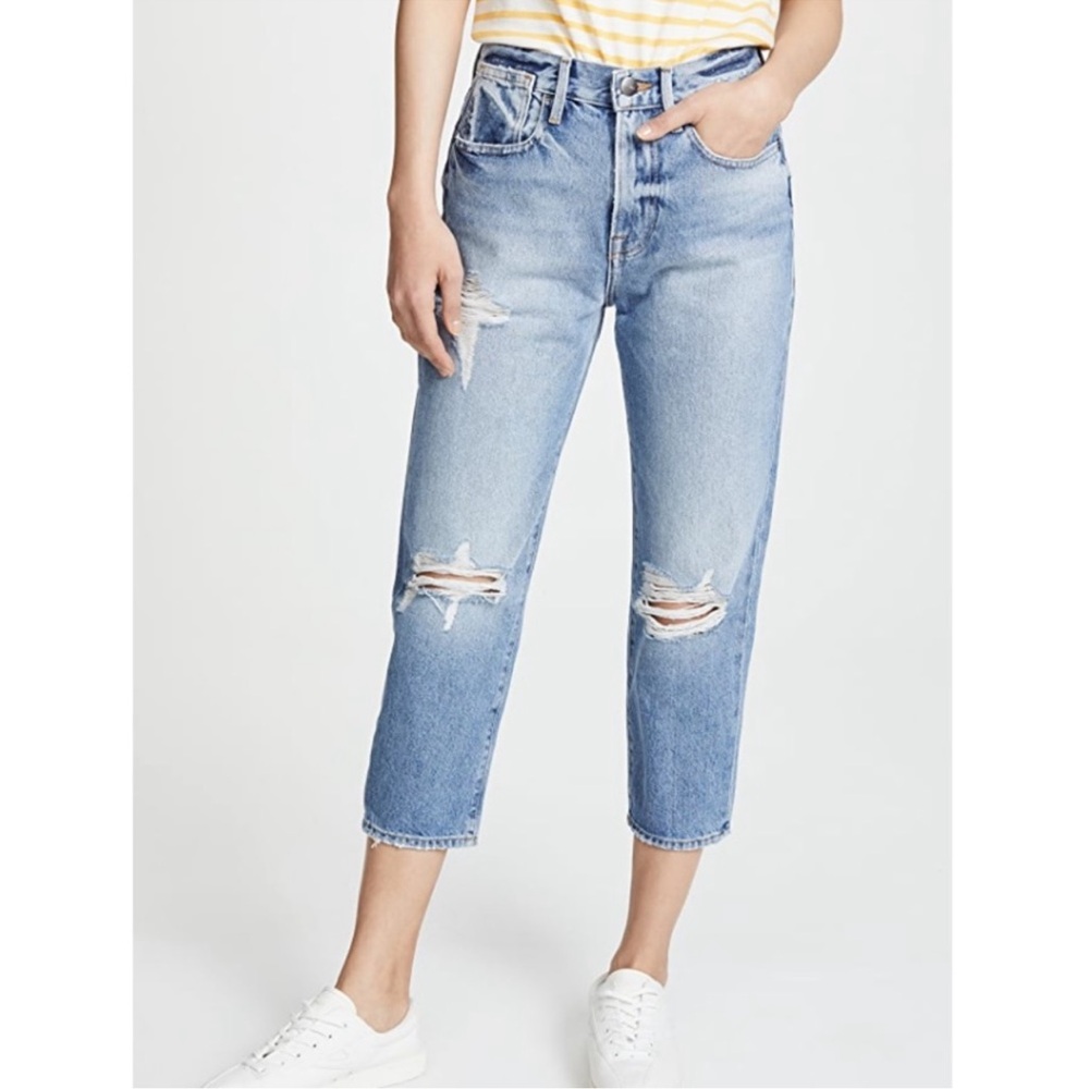 Frame Le Stevie Crop Distressed Boyfriend Blue Jeans Size 27